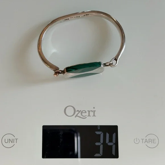 Vintage TAXCO 925 Sterling Silver Malachite Hinged Bangle Bracelet RARE Unique - Picture 8 of 8